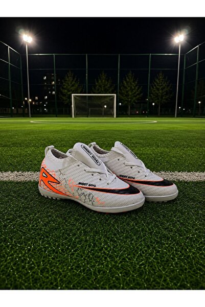 sinmm Pantofi de fotbal pentru copii, alb-portocaliu, pentru teren cu gazon (...