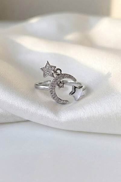 Elifsu Jewelry Moon and Star Ring with Star Charm Detail Stargirl Steel Ring ...