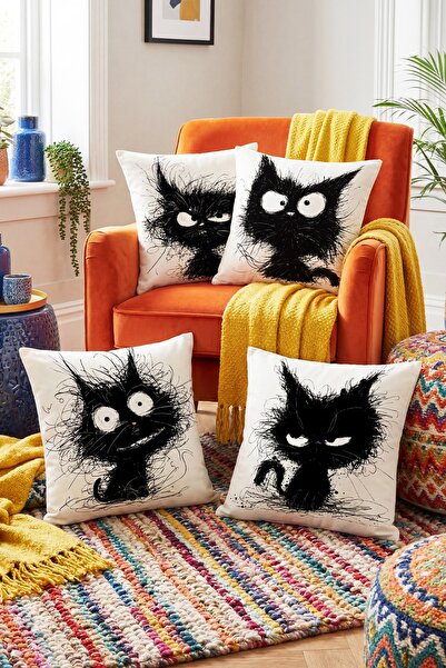 EVPANYA Set of 4 Furry Cats Patterned Throw Pillow Covers