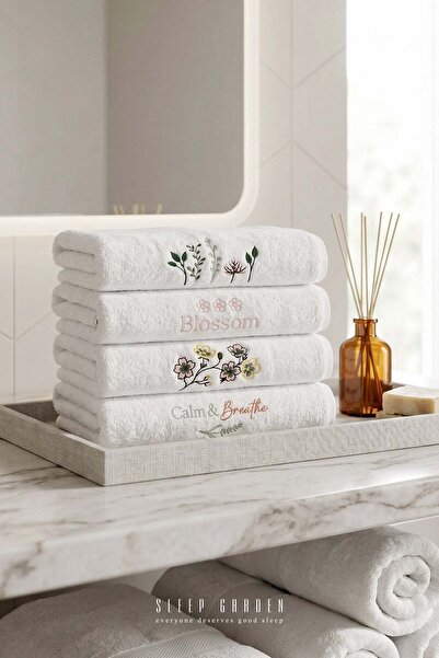 Sleep Garden 100% Cotton Embroidered Design with Text & Floral Pattern Hand a...