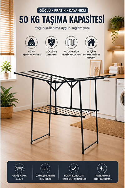 Armored Home Product Extra Geniş 50 KG Taşıma Kapasiteli Katlanır Metal Çamaş...