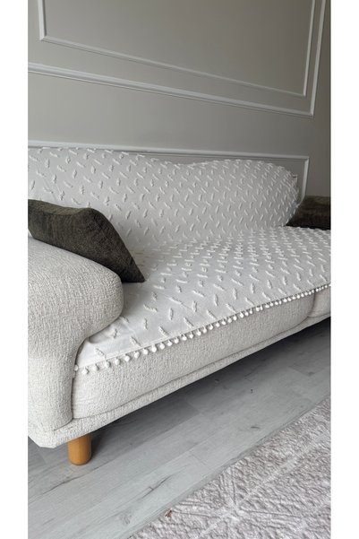 Hisar Home Bohemian Tasseled Striped Pompom Sofa Cover 190X220 cm Decorative Sofa Bed Throw Non-Slip Multi-Purpose