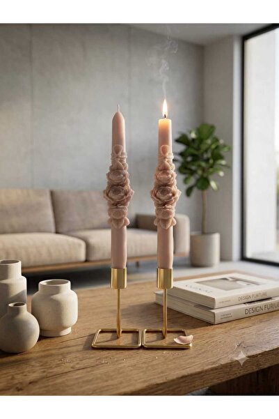 SCA CANDLE Dekoratif mum Şamdanlık Mum Çiçek Desenli Küm renk 2 Kili Şamdanlı...