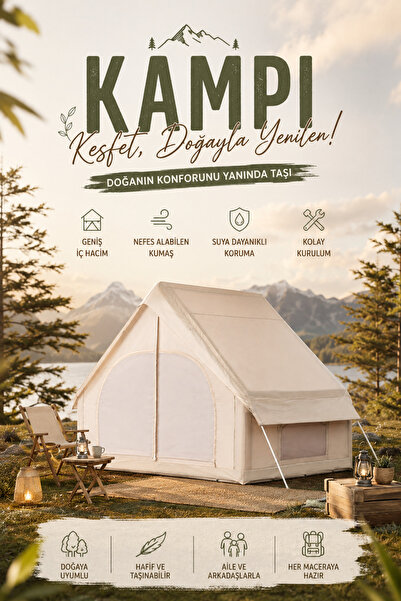 Vadi Glamping Aile Kamp Çadırı Su Geçirmez Geniş Yaşam Alanlı Outdoor Çadır