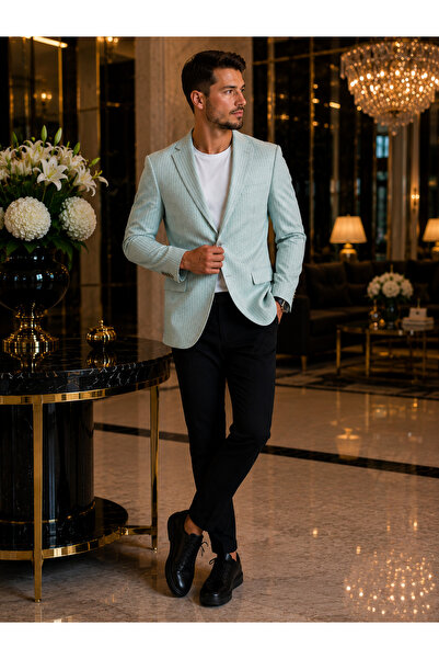 SELİM HAVAN Striped Blazer Slim Fit Single Button Stylish Sport Coat 883