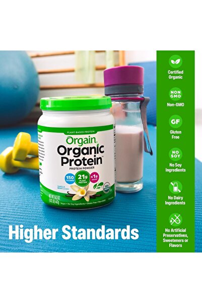 Orgain Organic Plant Based Protein Powder, Vanilla Bean - Vegan, Low Net Carbs, Non Dairy, Gluten Free, Lactose Free, No Sugar Added, Soy Free, Kosher, Non-GMO, 1.02 Pound