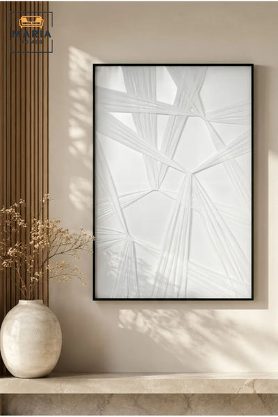 MARIA HOMES Minimalist White Textured Geometric Wall Art – Modern Abstract Fr...