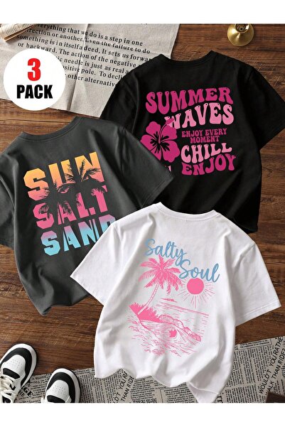 SVART WEAR تي شيرت أطفال مطبوع باللون الأسود - الأبيض - الأنثراسيت 3 قطع، 100...