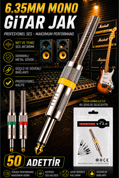 IRONSTAR 50 bucăți mufe mono de 6,35 mm cu arc / mufe mono tată de 6,35 mm / ...