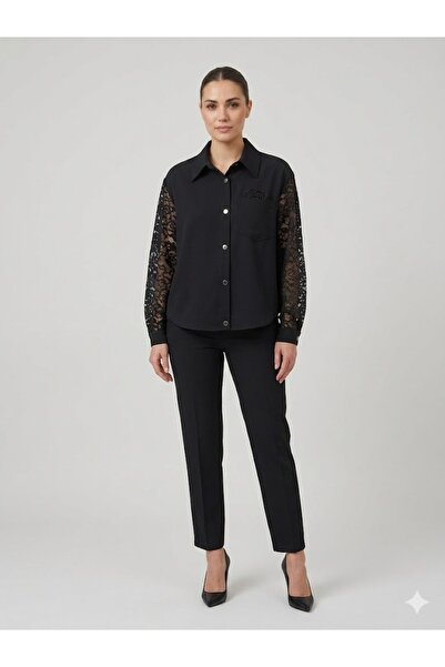 centilmen Ysati̇s Women's Black Sleeve Lace Detailed Jacket 1000101