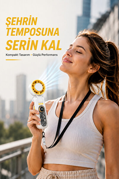 Yussraw Premium Turbo Buz Soğutmalı El Fanı 199 Kademe Ayarlı Askı İpli 3000- mAh Taşınabilir Soğutucu Fan