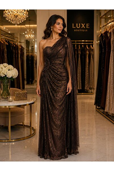 FOR COSTUME One Shoulder Lace Embroidered Long Evening Dress