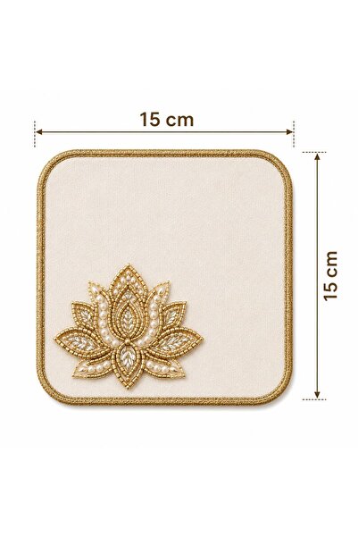 DNG HOME 6’lı İnci ve Boncuk İşlemeli Lotus Desenli Kahve Sunumluğu Bardak Al...