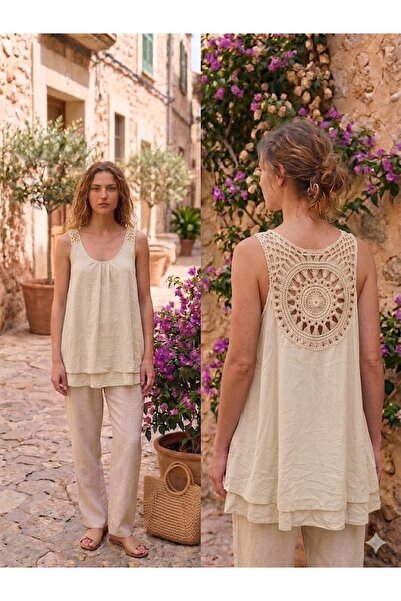 AYASOFYA OTANTIK Women's Italian Lace Detailed Strappy Blouse