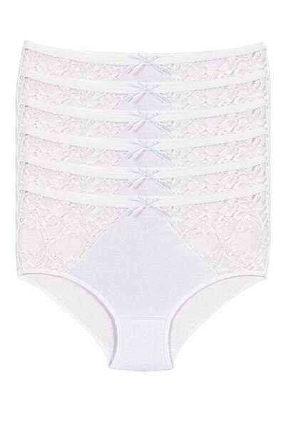 YILDIZ Lycra Lace Bato Women's High Waist Panties White 6-Pack
