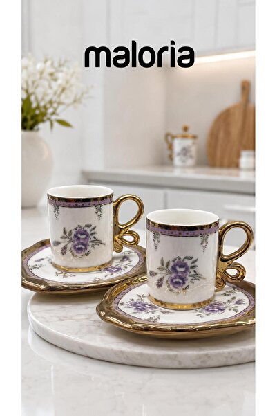Maloria Luxury Porcelain Coffee Cup Set with Gold Detail |   6 People