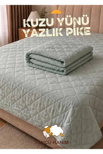 Yüncü Hanım %100 Kuzu Yünü Dolgulu Mint Yeşili Renkli Pamuk Kumaş Çift Kişili...