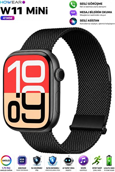 SONREİR Watch W- 11 Mini 41mm Akıllı Saat Android iPhone Uyumlu AMOLED Ekran ...