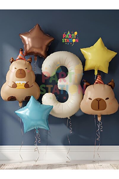 Parti Station Kapibara Concept 3Rd Birthday Balloon Set 6 Pieces Capybara Bal...