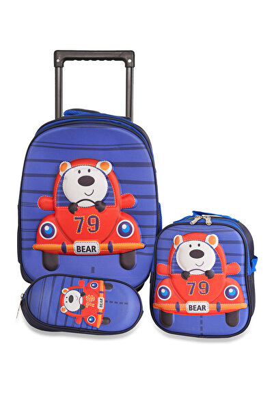 KTMC 3D Cartoon Cars Tripple Backpack Set, Pen Bag, Lunch Bag, School Trolley...