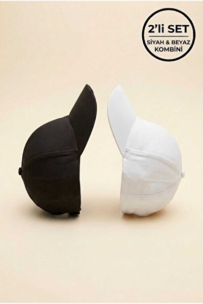 PORİENTO Black - White Premium Quality Set of 2 Unisex Micro Fabric Hats - Ad...