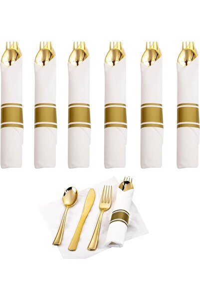 Generic Gold Plastic Cutlery Set, Heavy-Duty Disposable Forks, Spoons and Kni...