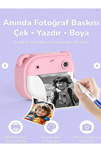 scarlet C10 Çocuk Kamerası – HD Ekranlı, Termal Etiket ve Fotoğraf Baskı, MOR