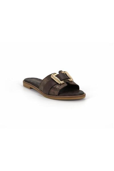 Mammamia D26Yt-1430 Brown Genuine Leather Full Orthopedic Women's Slippers