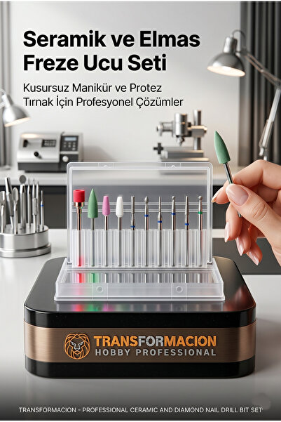 Transformacion 10'lu Profesyonel Elmas ve Seramik Freze Ucu Seti - Protez Tır...