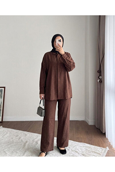Moda Aydın Butik Women's Oversize Stone Modal Set - Brown
