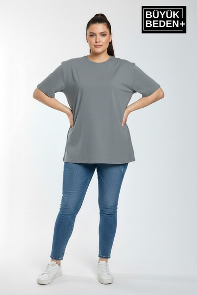Superlife تي شيرت نسائي أساسي مقاس كبير - تي شيرت قطني سادة 3XL-6XL SPR26BTSK510