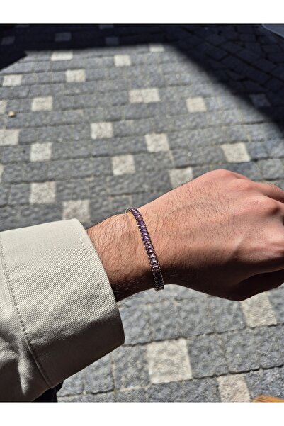 Genel Markalar Mor Sıra Taş Unisex 316L Paslanmaz Çelik Bileklik