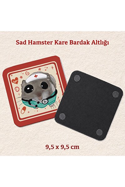 westartic Sad Hamster - Hemşire Doktor Tıp Kostümlü Bardak Altlığı