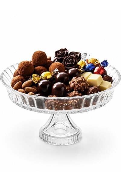 RimaGold High Quality Glass Serving Plate Round 28cm 28 X cm Snack Dishes Ele...