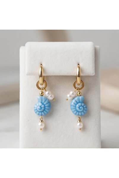 HOSBUTIK Gold Blue Color Snail Earrings