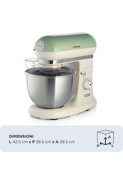 ARIETE Vintage Food Processor 1588, Planetary Stand Mixer 1200W with 5.5L Bow...