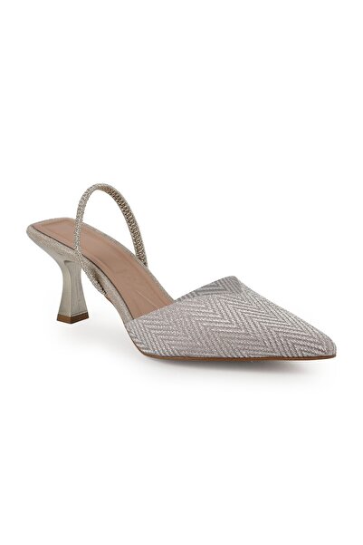 Libero Women's Silvery Heeled Shoes Pointed Toe Flexible Slingback Goblet Hee...