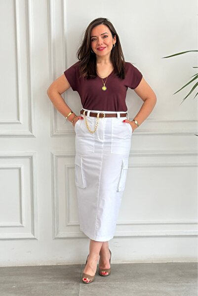 yb yağmur butik Self-Belted Skirt with Cargo Pocket Detail