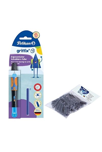Pelikan Stilou Griffix, pentru stângaci, culoare neagră, blister, cu 20 de re...