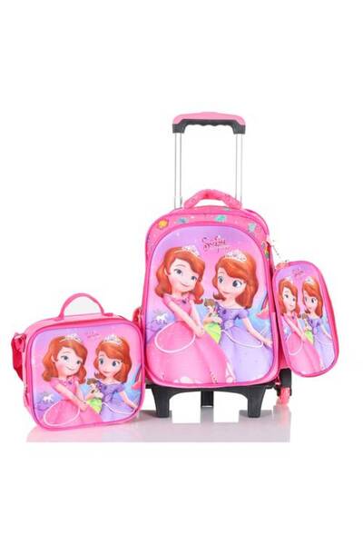 Assoda Girls' school bag with wheels, pencil case, and lunch box, Princess So...