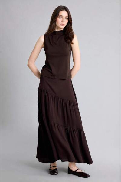 DeFacto A-Line Pleated Brown Maxi Skirt H5340Ax26Sm