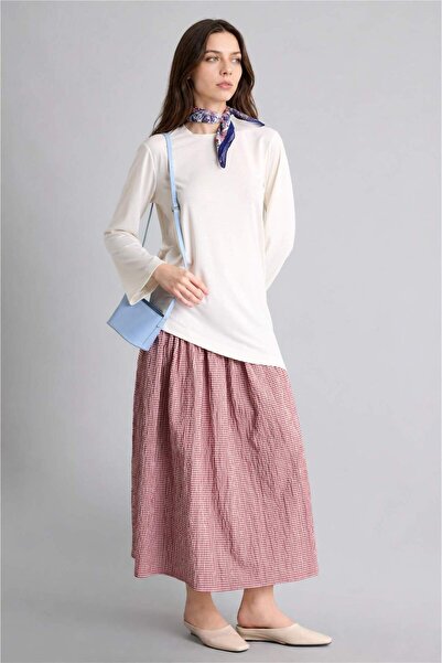 DeFacto Checkered Waffle Textured Maxi Dark Orange Skirt H8776Ax26Hs