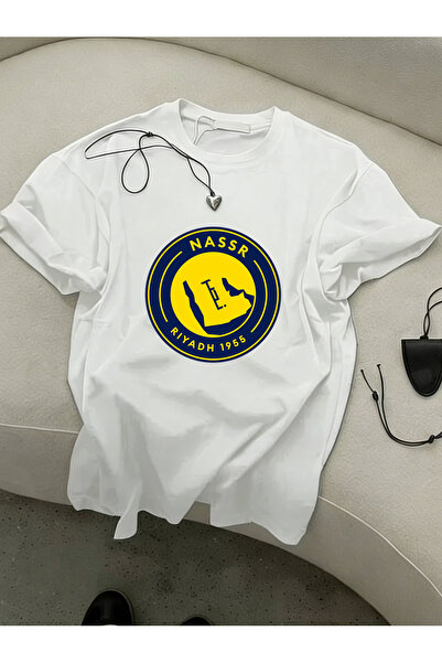 SAUDI Men’s Loose Oversized Black T-Shirt, Minimal Al Nassr FC Crest Logo Pri...