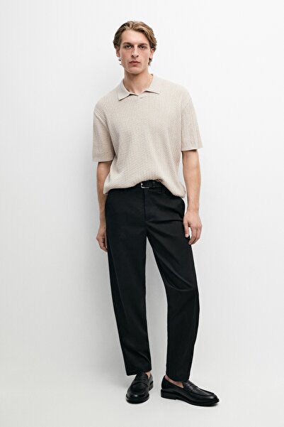 Massimo Dutti %100 pamuklu saç örgülü polo yaka kazak