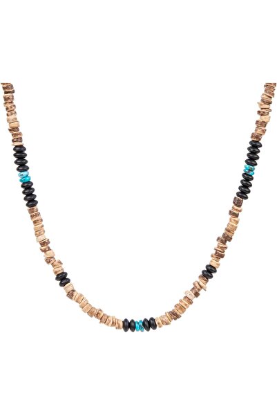 MINZA Turquoise Wood Men's Necklace, Beaded Necklace, with Ebony Wood, Turquo...