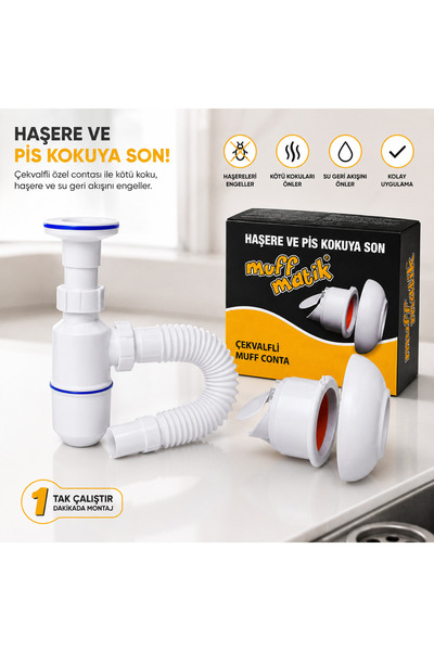 elmilla Körüklü Sifon ve Mutfak Banyo Koku Giderici Çekvalfli Muffmatik 2’Li Set