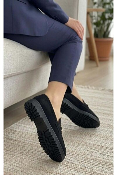 homiro Women's Suede Loafers Buckled Casual Shoes - Black