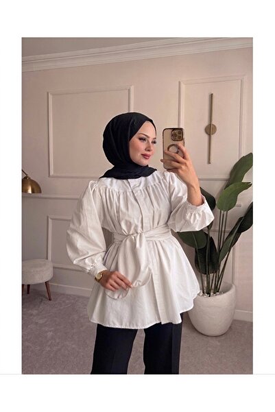 Bahar Altundemir Waist Belted Poplin Fabric Hijab Women's Shirt