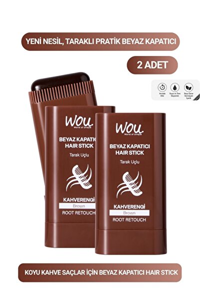WOU World of Unique 2Li Özel Set Beyaz Kapatıcı Tarak Uçlu Saç Stick/Koyu Kahve