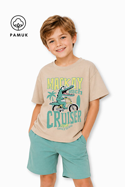 difa kids Tricou de vară pentru băieți, cu mânecă scurtă, cu imprimeu crocodil